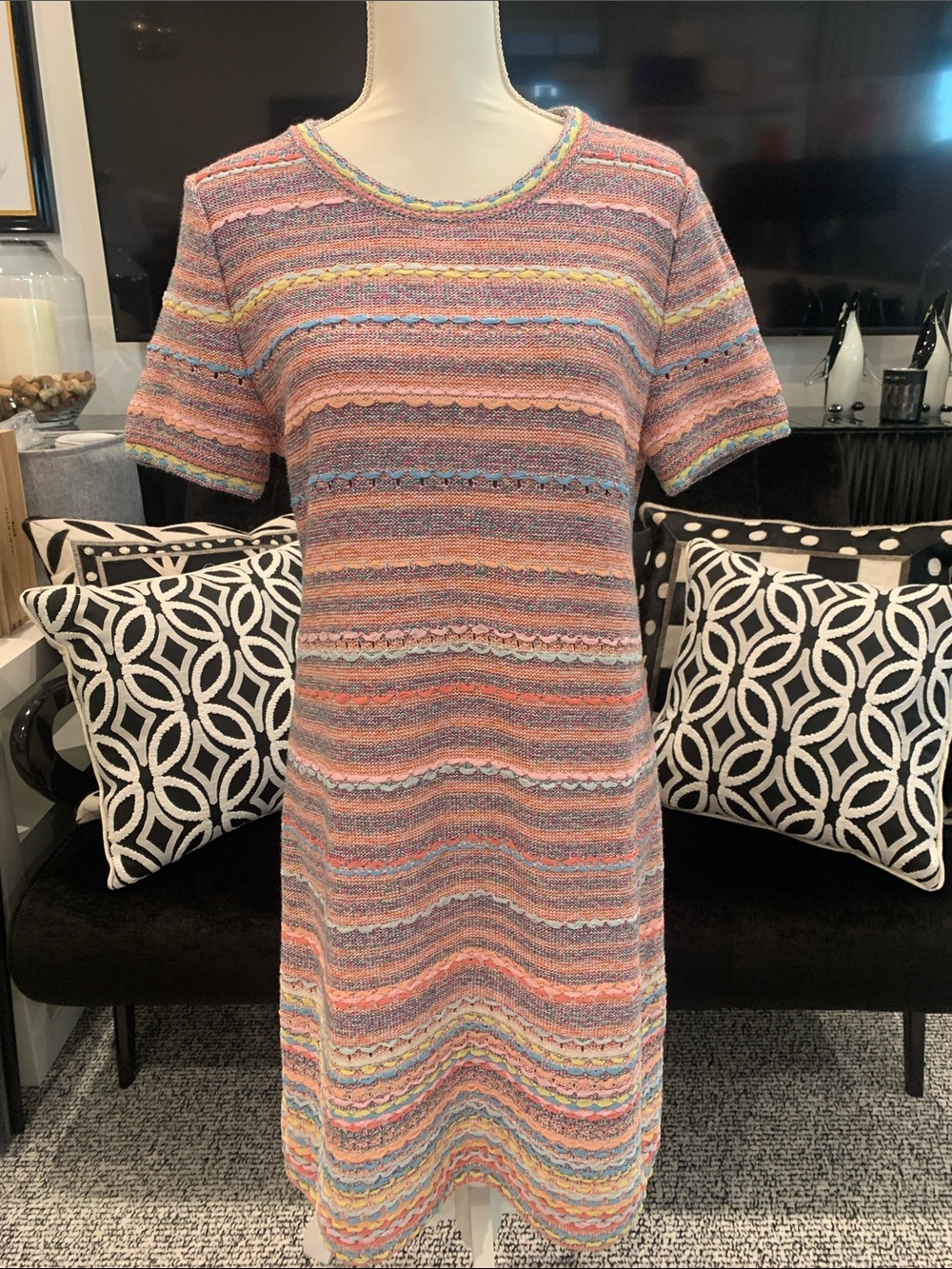 CHANEL Pastel Multi-Stripe Knit Dress in Pink, Blue and Yellow size 44